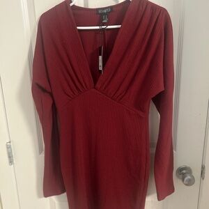 Revamped Deep Red Ribbed Dress